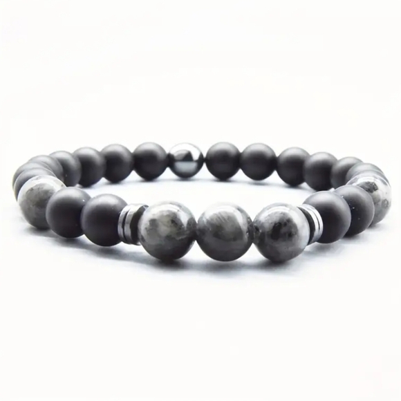 Jewelry - 8mm Onyx Matte Black+Shimmer Stone Stretch Bracelet